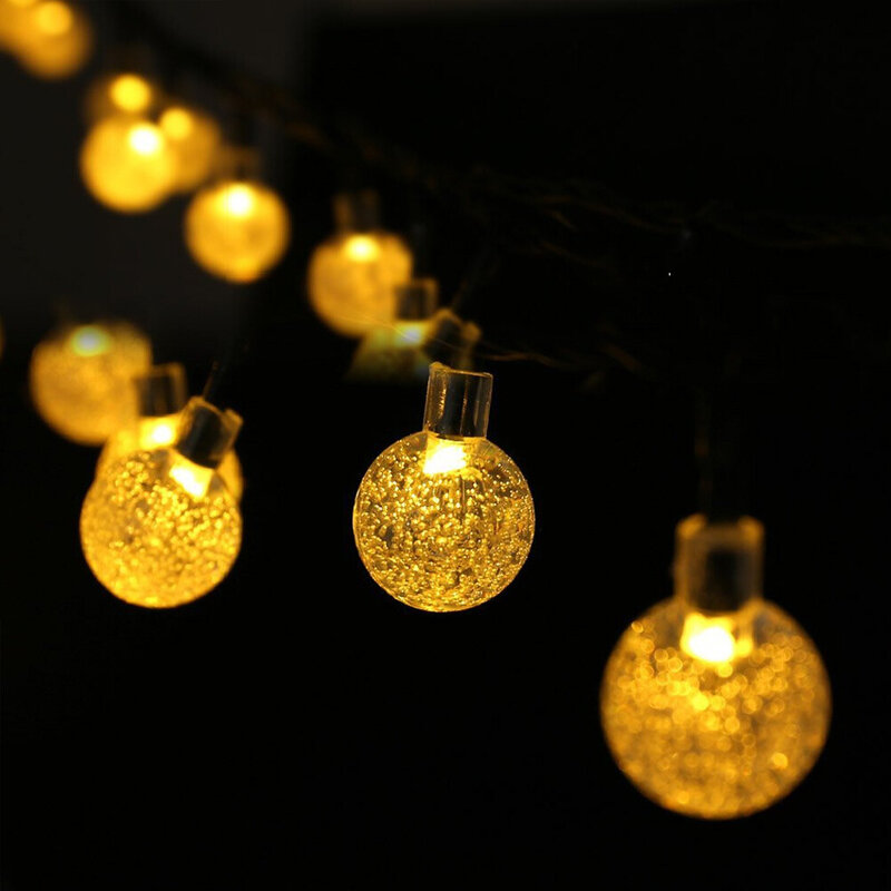 Guirnalda de luces solares para exteriores, lámparas de bola de burbuja blanca de hadas para fiesta de Navidad, decoraciones de vacaciones de boda, 30LED