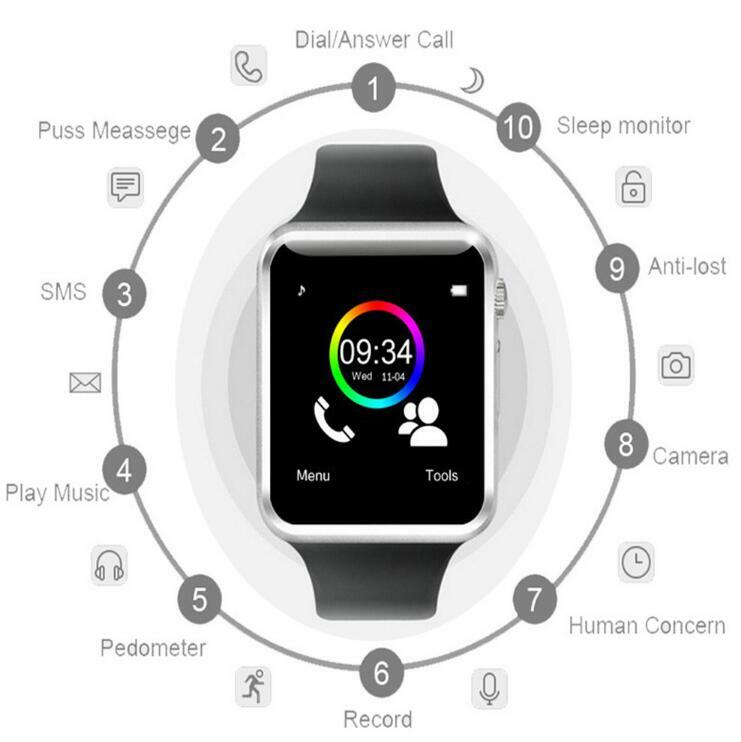 Orologio da polso A1 Bluetooth Astuto Della Vigilanza di Sport Pedometro Con SIM della Macchina Fotografica Smartwatch Per Android Smartphone Russia T15 bene che GT08