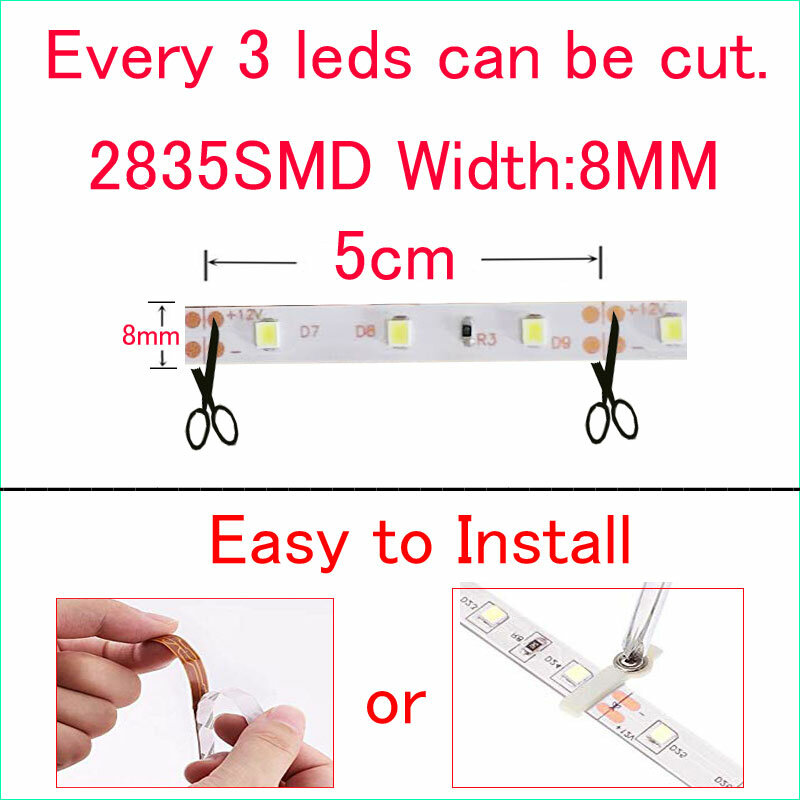 Bande Lumineuse LED RVB Étanche, Ruban Lumineux Flexible Blanc, Bande Lumineuse, SMD2835 DC, 300LED, 5M, 4 m, 3 m, 2 m, 1m, 12V