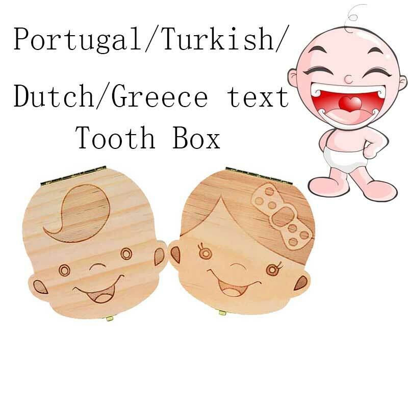صندوق الأسنان البرتغالية/الإسبانية/الإنجليزية/الهولندية/الفرنسية/الروسية/الإيطالية الخشب صندوق الأسنان المنظم حفظ الحليب الأسنان تخزين الخشب الأسنان