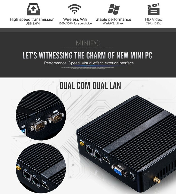 XCY HTPC Mini PC J4125 Celeron 2955U 3805U Quad-Core Dual LAN 2 * COM Fanless Mini Computer Core i5 4200U Windows 10 WIFI HDMI PC