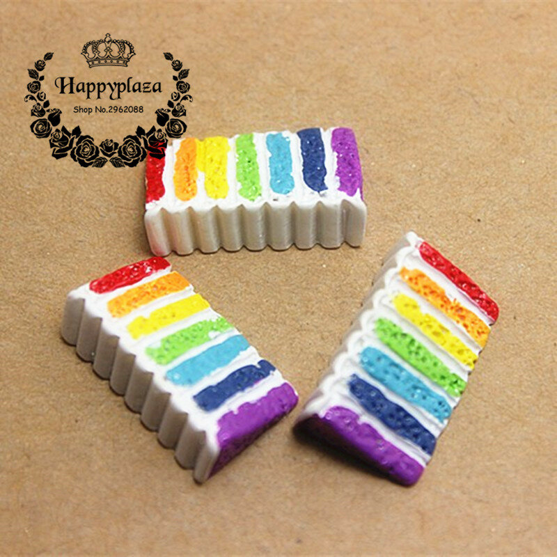 10 Uds. En 3D de pastel de arcoíris, simulación de comida en miniatura, cabujón plano, decoración artesanal DIY, 13*21mm