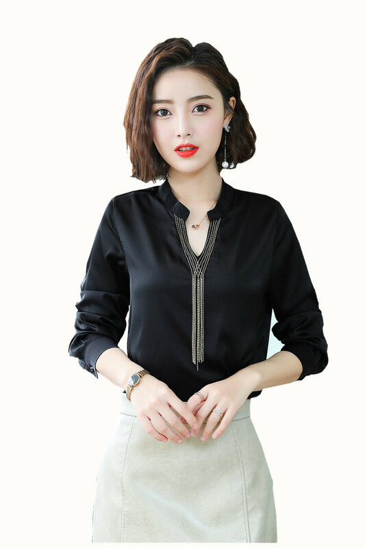 Spring Women Shirt Top Office Ladies Loose Plus Size Long Sleeve Blouse Female Thin V Collar Casual Fashion Shirts Clothes H9151
