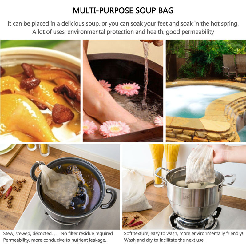1 pc reutilizável medicina chinesa saco de filtro linho coador de algodão portátil multifuncional sopa chá sacos cozinha gadgets