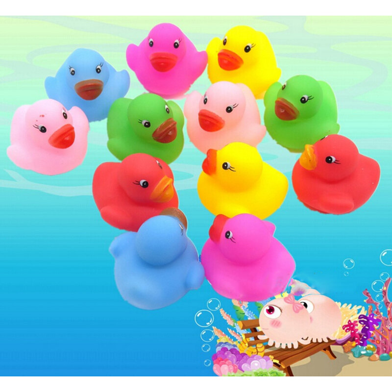 12 Pcs/set Cute Karet Berderit Bebek Kawaii Gaya Anak-anak Mainan Mandi Bebek Air Bermain Mainan 3.5*3.5*3 Cm
