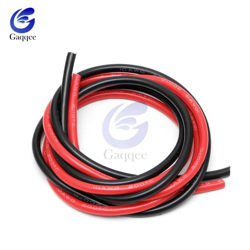 Câble en silicone souple résistant à la chaleur, fil de gel de pton, noir et rouge, 1m, 2m, 10AWG, 12AWG, 14AWG, 16AWG