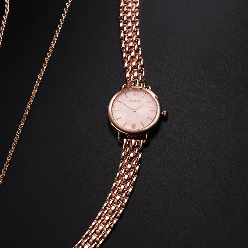 ファッションローズゴールドの女性の腕時計高級ステンレス鋼の女性時計スモールダイヤルエレガントな女性クォーツブレスレット腕時計リロイ