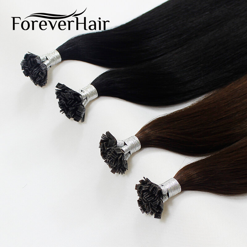 FOREVER HAIR-extensiones de cabello humano liso Remy, pelo prepegado Natural de 0,8 g/h, 16-22 ", doble punta plana, cápsula de queratina, 80g