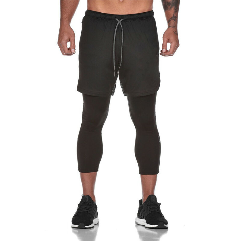 รองเท้าวิ่งใหม่ Sweatpants Mens กางเกงขาสั้น2 In 1 Double Layer กางเกงกีฬาฟิตเนส Tights Crossfit Joggers เสื้อผ้าทำงาน