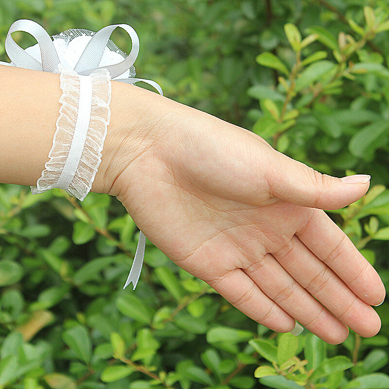 WifeLai-A 1piece PE Rose Hand Wrist Flower with ribbon Wedding Accessories for Wedding Bride Boutonniere and Groom SW003