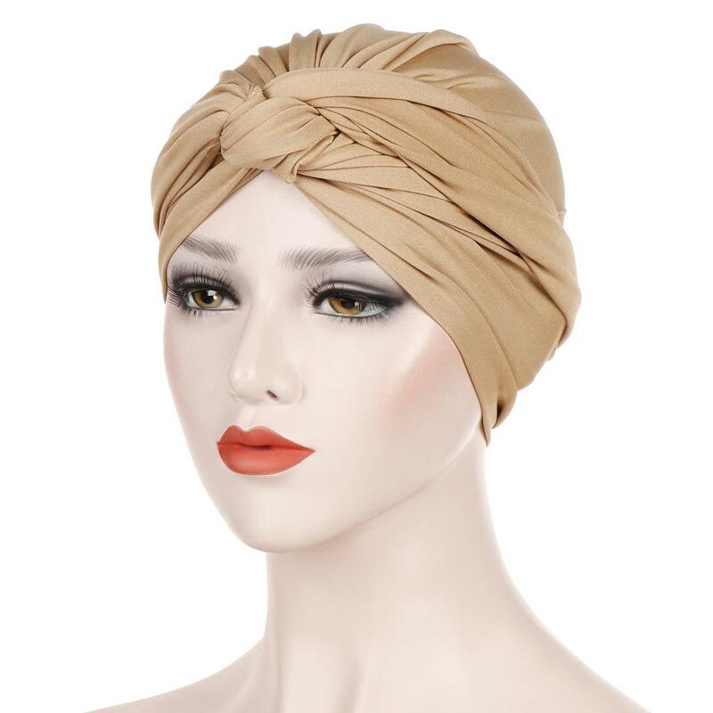 Gorro de quimio con nudo retorcido para mujer, Hijab musulmán, gorro interior elástico, Turbante, cubierta para la pérdida de cabello, pañuelo para la cabeza