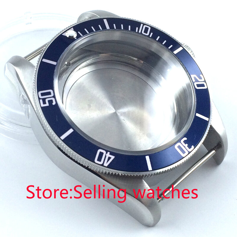 Capa de relógio em vidro safira com inserção cerâmica azul de 41mm, caixa para relógio fit eta 2836 mingzhu 2813 miyota 82 series