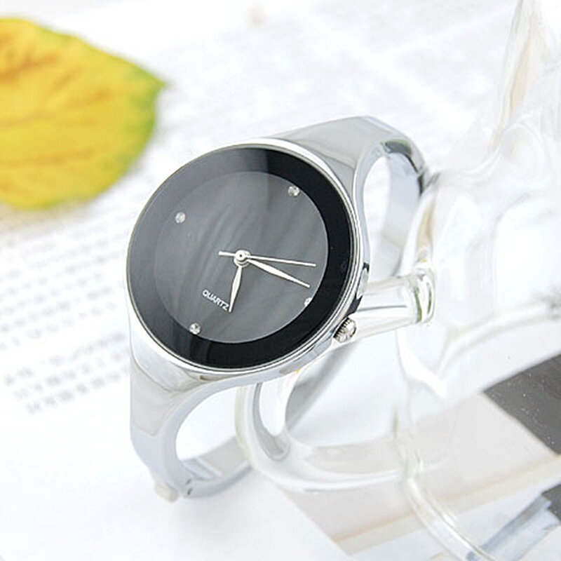 Relojes de pulsera de cristal para mujer, reloj de pulsera de acero inoxidable con esfera redonda, diseño único