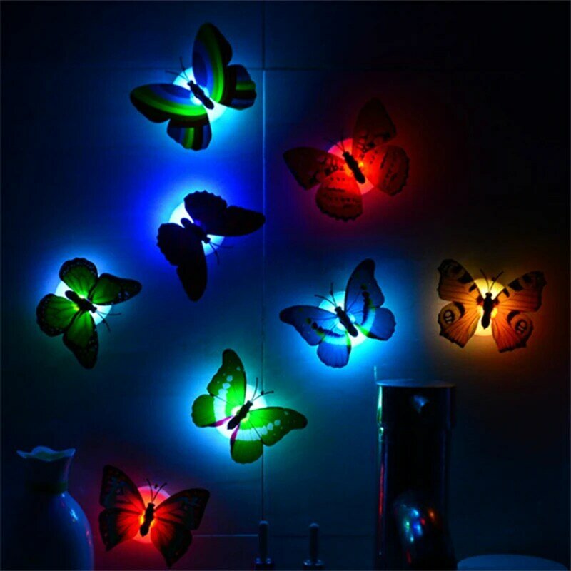 Candelabro de pared decorativo de ahorro de energía, mariposa colorida, se puede pegar, luces LED decorativas, Simple