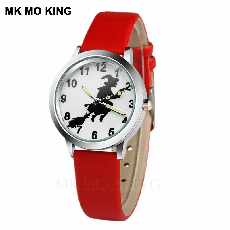 New Fairytale Witch Cartoon Kids Wristwatch Boy Fashion Quartz Clock Casual Girl Pink Leather Watch Kids Birthday Gift