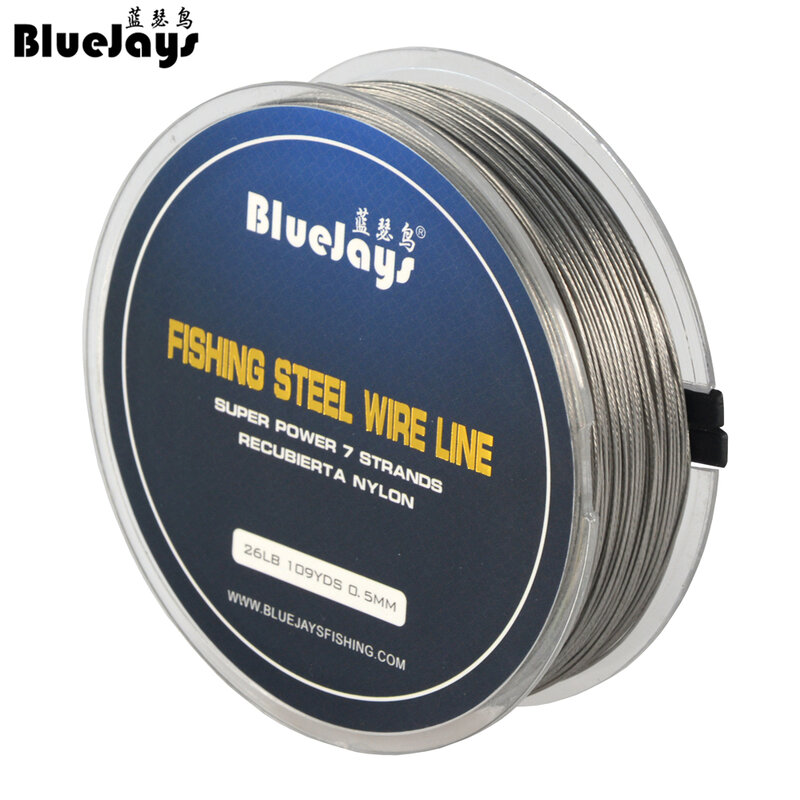BlueJays 낚시 스틸 와이어 낚싯줄, 최대 전력 7 가닥 슈퍼 소프트 와이어 라인, 플라스틱 방수 커버, 100M, 신제품