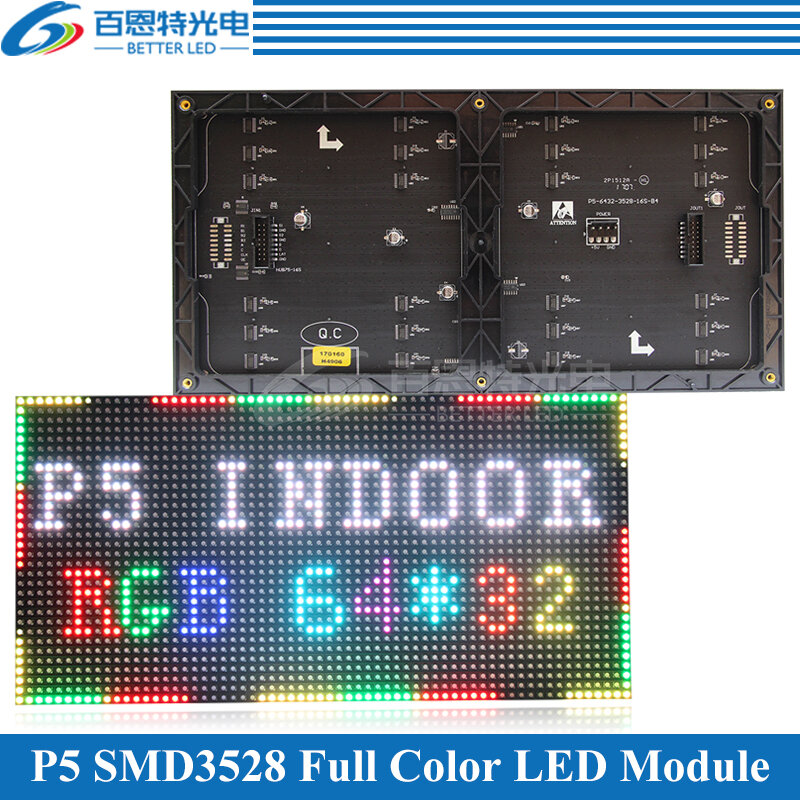 Módulo de painel de tela led p5, de interior, 320*160mm, 64*32pixels, 1/16 scan smd3528, rgb, 3 em 1, smd, colorido, p5