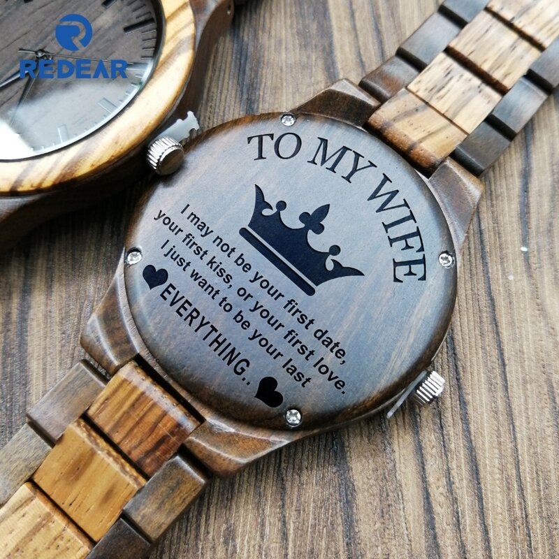 Y1904To 내 아내 새겨진 나무 시계 나는 당신의 마지막 모든 일본 무브먼트 자동 석영 시계 가족 선물