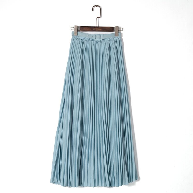 Anasumoon-faldas plisadas bohemias para mujer, falda larga de gasa de cintura alta, Color liso, elegante, Color negro, Primavera