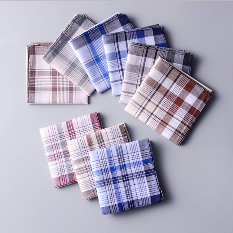 20Pcs/lot SHSEJA Classic Vintage Plaid Stripe Handkerchief Hanky Men Pocket Squares 100% Cotton Business Casual Chest Towel