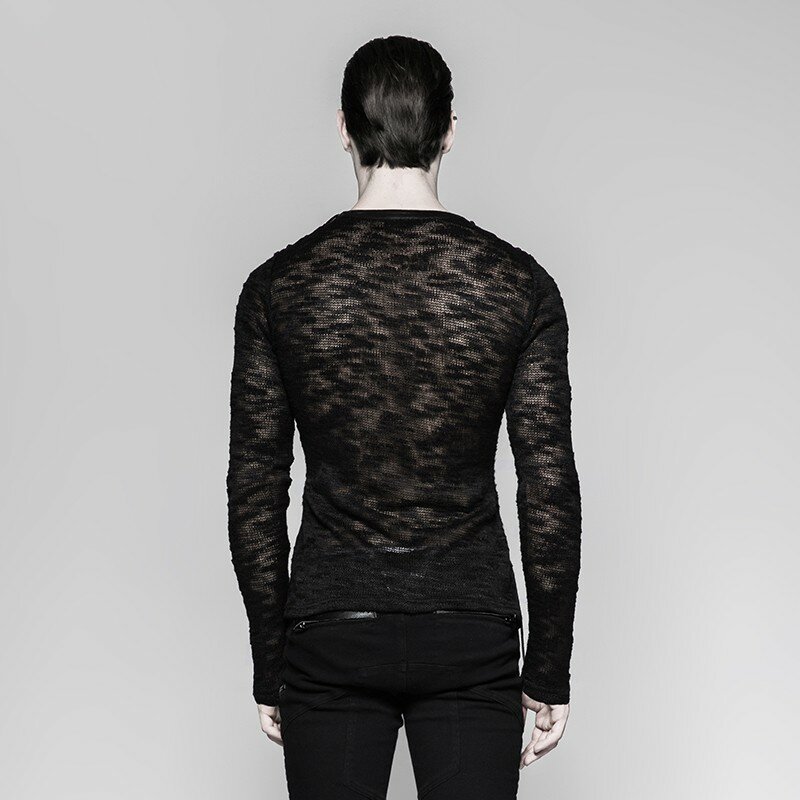 Newborn Designer Lace-Up Knitting Men Sweater Shirts Gothic Hollow-Out Strappy Sweater Long-Sleeved Round Neck Tie Tight Sweater