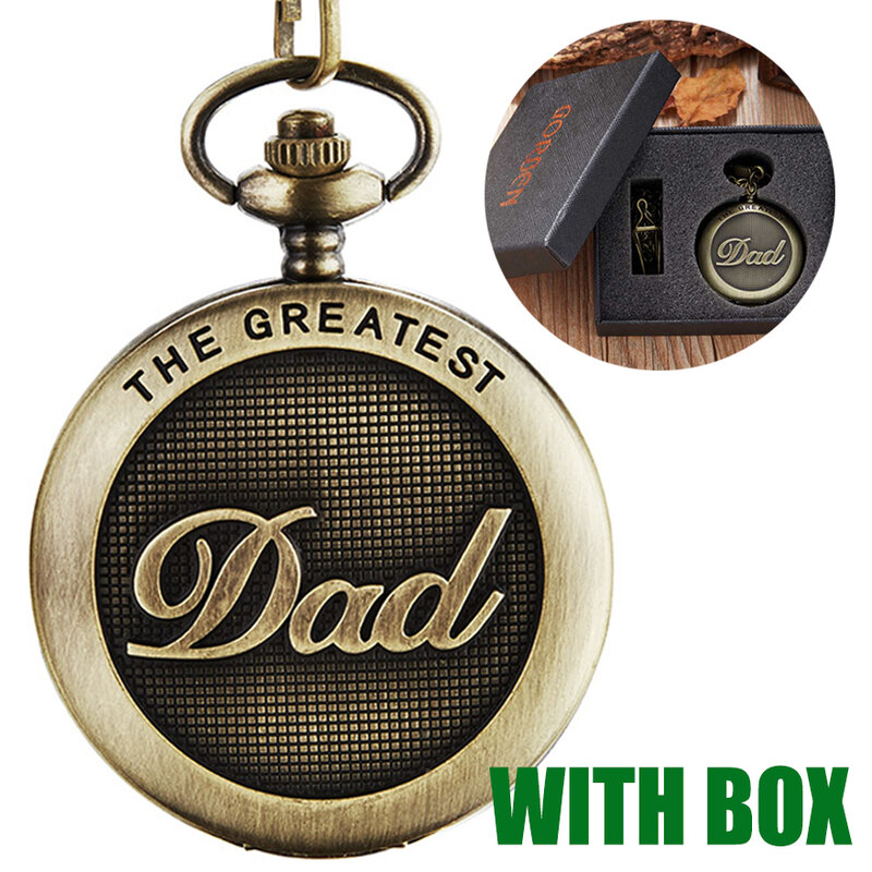 The Greatest DAD-reloj de bolsillo para hombre, con caja de regalo, para el Día del Padre, te quiero, papá, regalo de cumpleaños, dorado, bronce, cadena FOB, Cloc