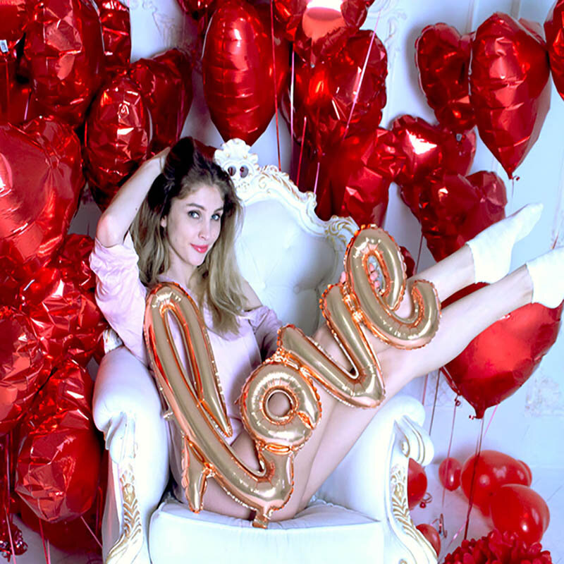 Balões infláveis de hélio para casamento, balão metalizado de coração em ouro rosado e vermelho com 10 peças, para decoração de festa de aniversário e casamento