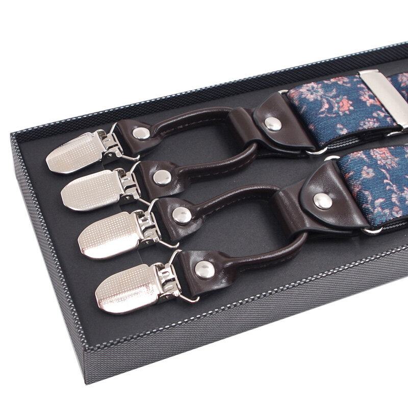 JIERKU Suspenders Man's Braces 6 Clips Suspensorio Fashion Elasticity Trousers Strap Father/Husband's Gift 3.5*120cm JK6C02