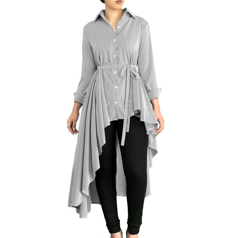 Blusa holgada informal de manga larga para primavera y otoño, camisa a rayas para mujer, para oficina, AB715