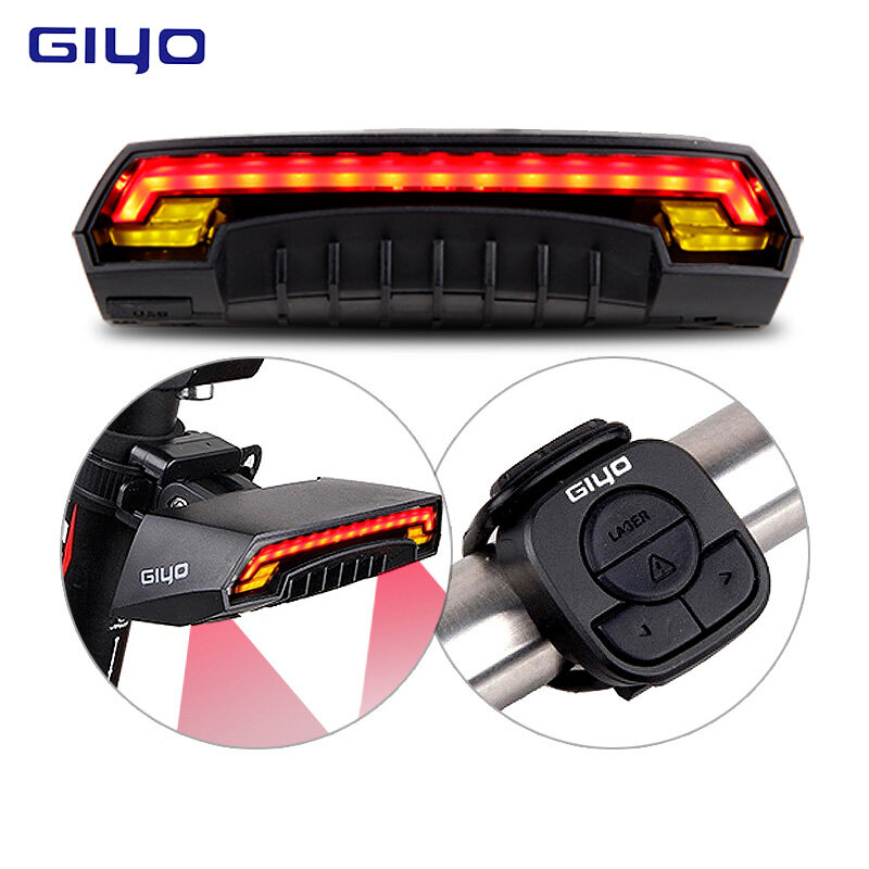 GIYO-USB Recarregável LED Ciclismo Lâmpada Luz Traseira, Laser Bike Taillight, Lanterna Vermelha, Acessórios de bicicleta, 85 Lumen