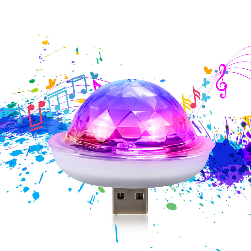휴대 전화 USB LED 무대 조명 음악 센서 휴대용 5V RGB 크리스탈 매직 볼 LED 무대 DJ 디스코 램프 홈 클럽 파티