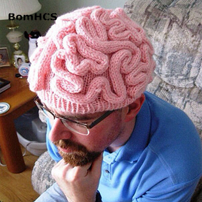 BomHCS Quà Tặng Mới Novetly Khủng Bố Big Brain Hat 100% Handmade Dệt Kim Mùa Đông Ấm Áp Bộ Não Beanie Halloween Đảng Quà