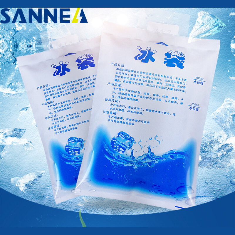 SANNE-paquetes de hielo rellenos de agua engrosados para alimentos frescos, bolsas de hielo reutilizables, bolsas de refrigeración térmica aisladas en frío, 200/400ML, 5 unidades por lote