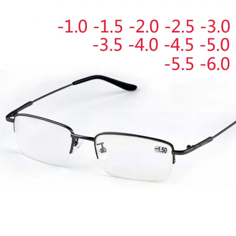 Gafas de miopía ultraligeras con acabado de Metal para hombre, montura gris, cuadradas, miopía, 1,0-1,5-2,0 a-6,0