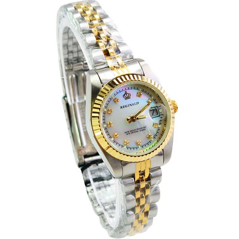 2019 Reginald Top marka kwarcowy zegarek dla kobiet kobieta luksusowe złoty karbowany Bezel perła diamentowa tarcza pełne nierdzewne stalowe zegary świetlne