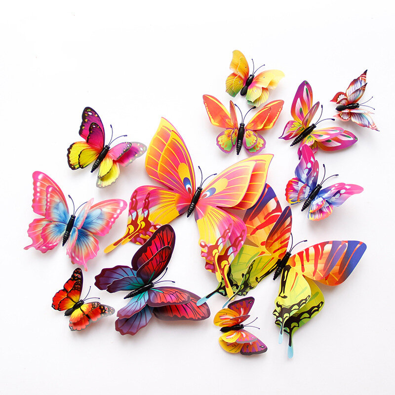 Nuovo stile 12 pz doppio strato 3D farfalla adesivi murali Home Room Decor farfalle per la decorazione di nozze magnete frigorifero decalcomanie
