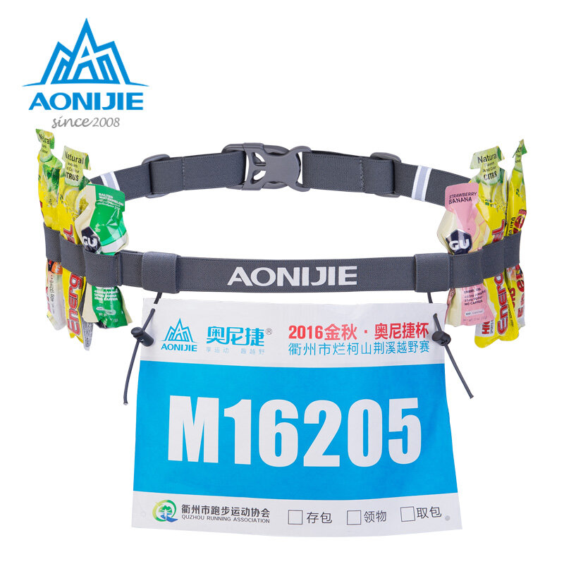 Aonijie Unisex Triathlon Marathon Race Aantal Belt Met Gel Houder Running Riem Doek Riem Motor Running Outdoor Sport