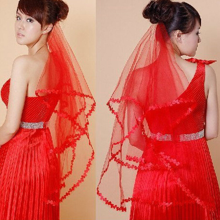 Elegant Short Wedding Veil Bride Tulle Appliques Bridal Veils