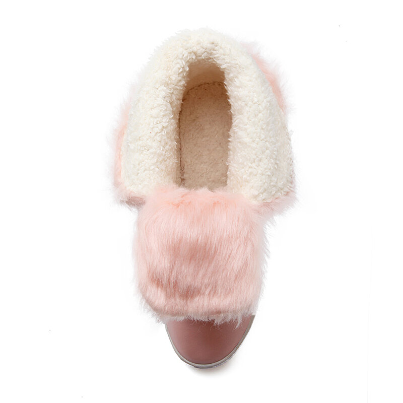 Damskie buty zimowe moda ukryte kliny ciepłe futrzane buty kobieta platforma med-łydki śniegowe buty promocja duży rozmiar 34-43