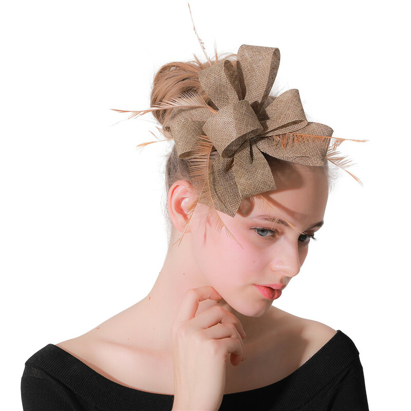 Imitacja Sianmay kobiety nakrycia głowy eleganckie damskie fascynator ślubny kapelusz spinka do włosów z fantazyjnymi pióra do włosów akcesoria kapelusz okazji