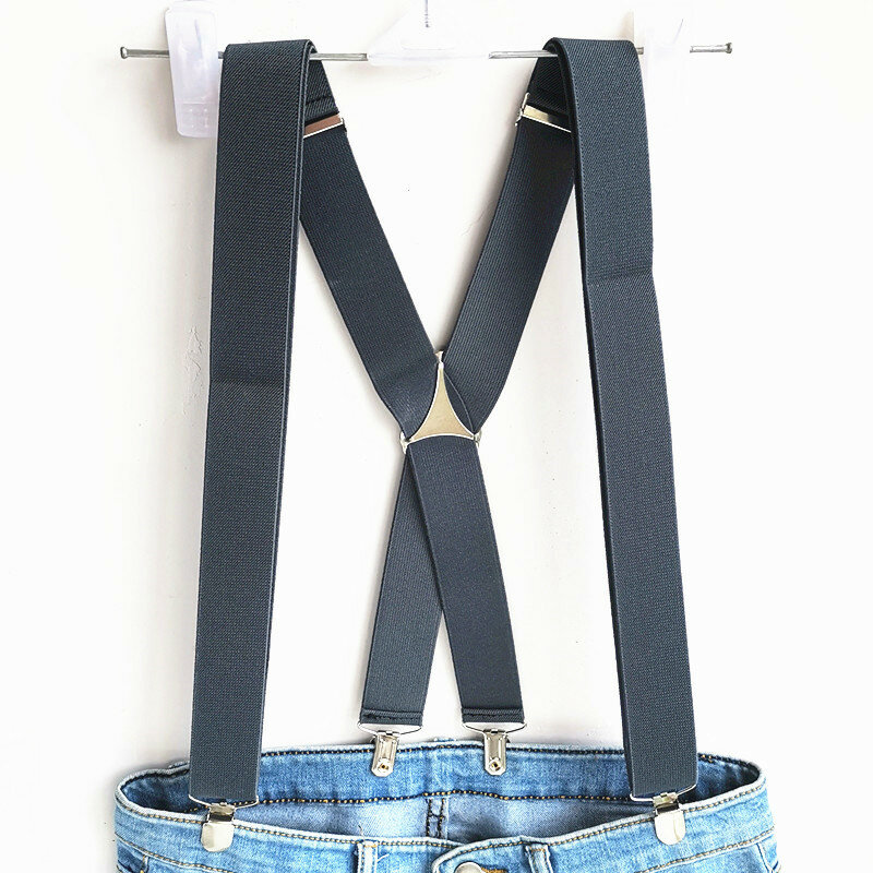 BD054-L XL xxltaille bretelles gris foncé pour hommes 3.5 cm largeur réglable élastique X dos clips sur pantalons bretelles pour hommes et femmes