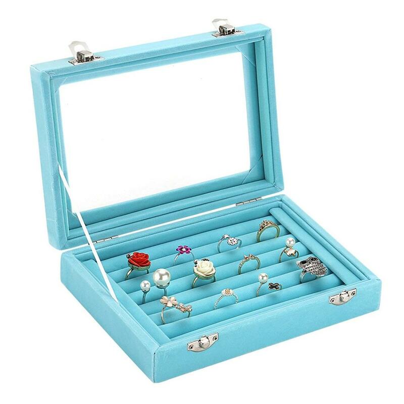 Szanbana-ジュエリーディスプレイ用のガラスとベルベットの収納ボックス,7つのボタンが付いたボックス,イヤリングとイヤリング用,2つの留め金付き