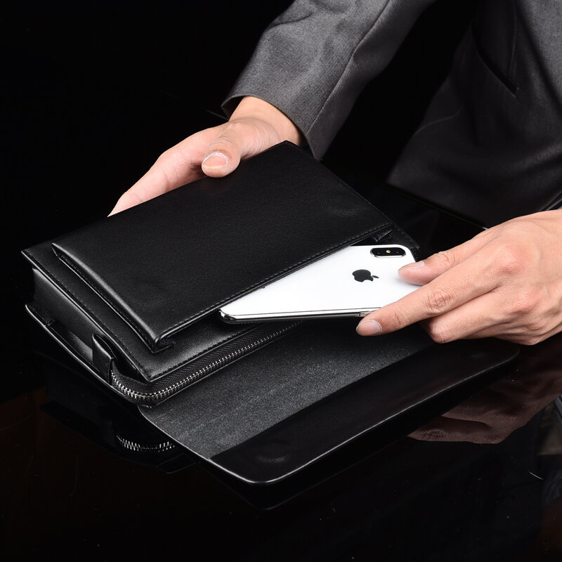 새로운 디자인 남자 코딩 된 잠금 클러치 도난 방지 롱 지갑 안전 잠금 지갑 비즈니스 핸드백 iPad 미니 가방 블랙 & 브라운