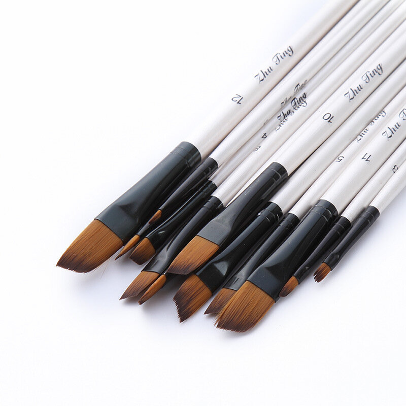 12 Pcs/set Nylon Hair Wooden Handle Watercolor Paint Brush Pen Set Learning DIY Oil Acrylic Painting Art Paint Brushes Supplies