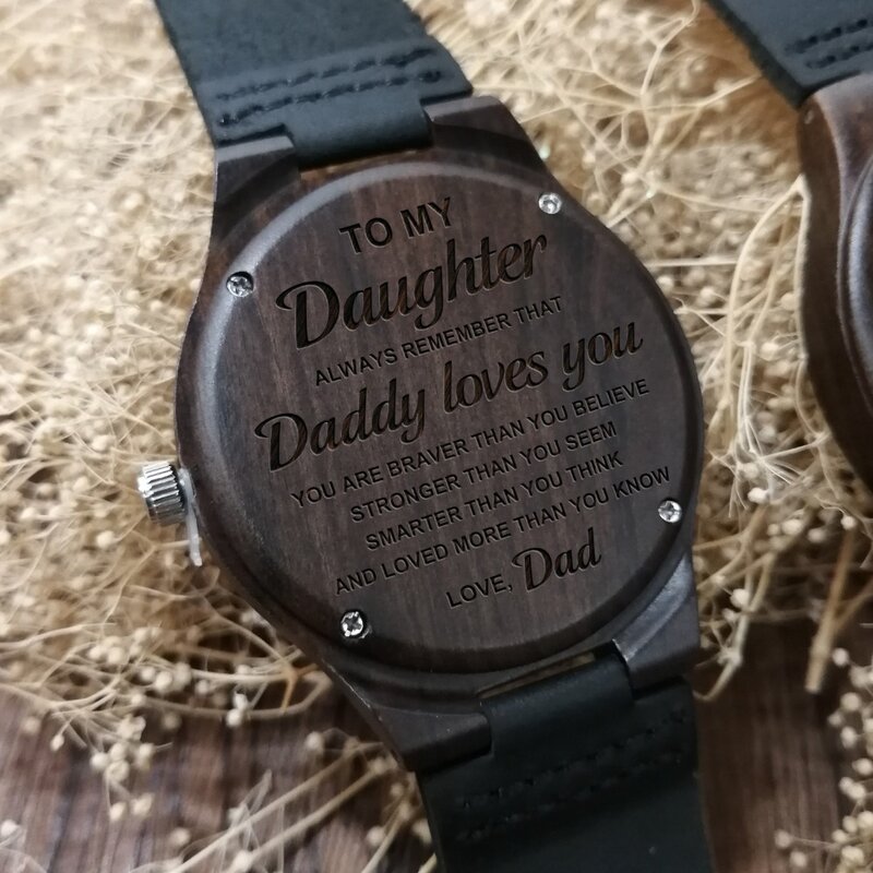 Do mojej córki tatuś kocha cię grawerowany drewniany zegarek