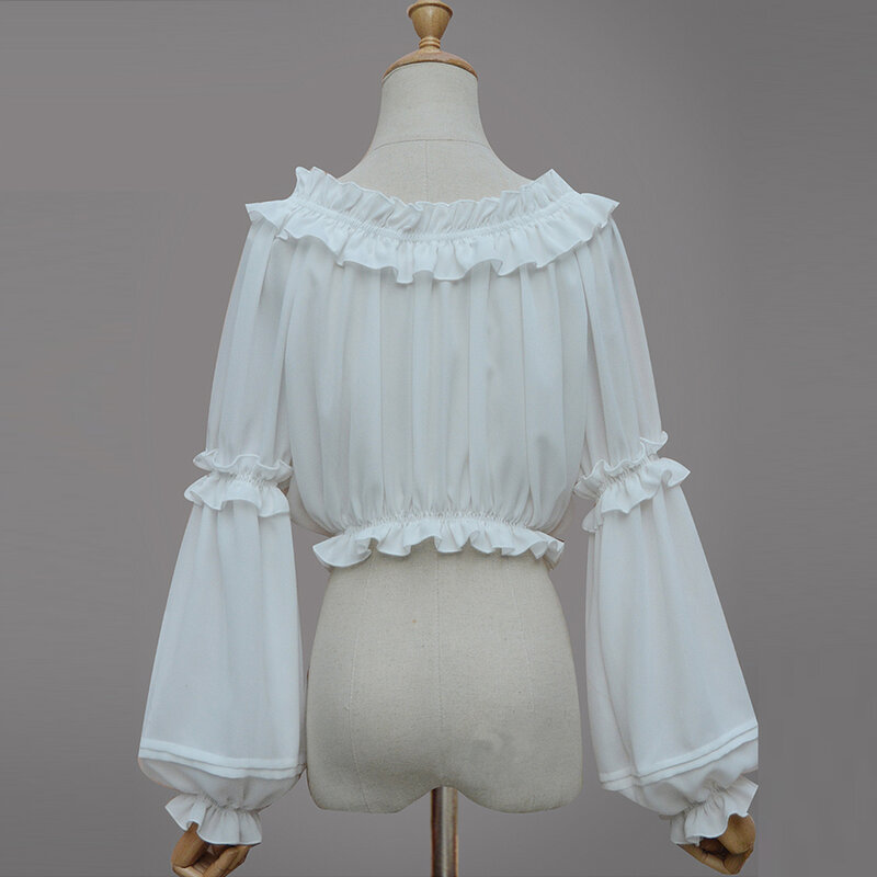 Camisa corta de gasa para mujer, blusa gótica Victoriana de Lolita, camisa de fondo informal para niña, Tops de corsé blanco y negro para primavera y verano