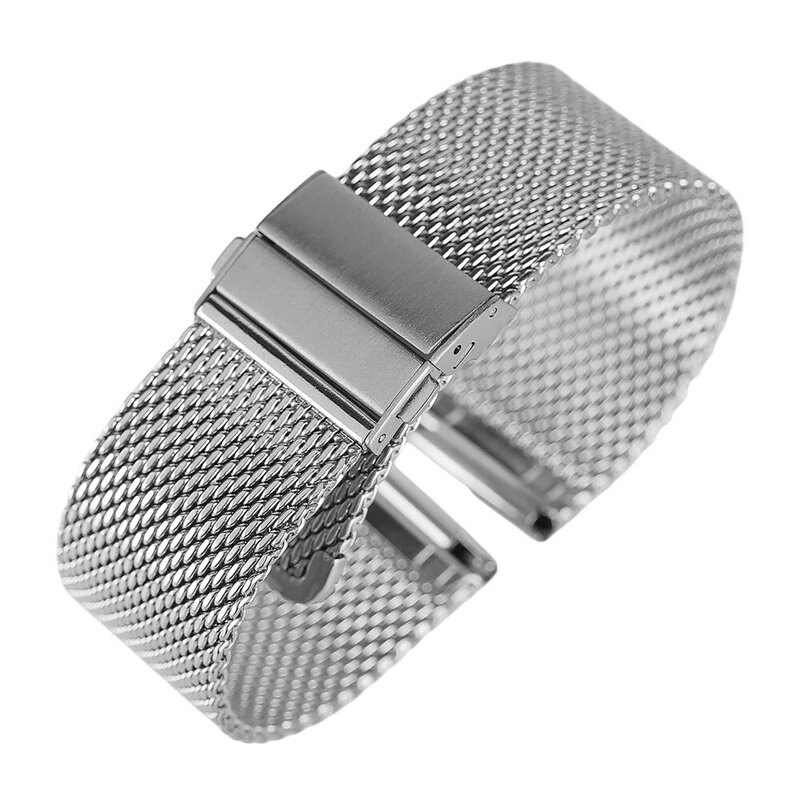 Preto/prata/rosa ouro 18mm/20mm/22mm faixa de relógio malha cinta de aço inoxidável dobrar sobre fecho relógios substituição pulseiras