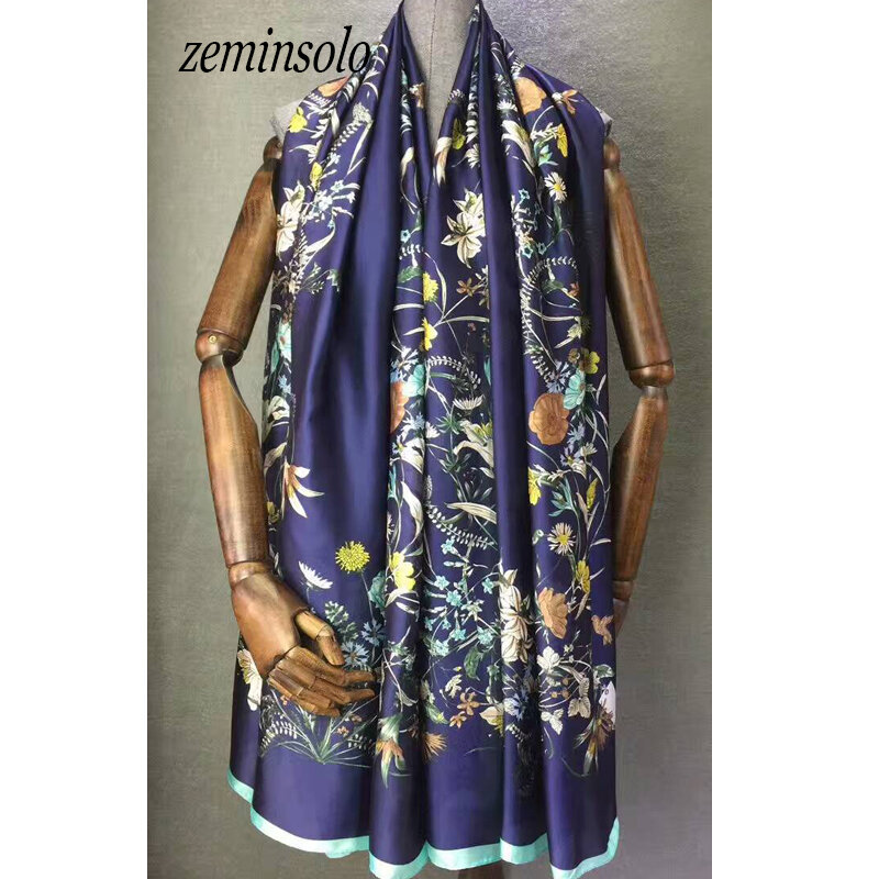 2019 luksusowa marka kobiety 100% jedwabny szal szale plażowe Echarpe hidżab okłady kwiatowy projektant szaliki kobiece miękkie etole chustka