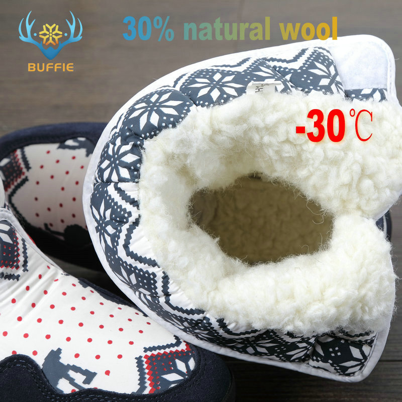 Bottes d'hiver femme chaussures chaudes botte de neige 30% laine naturelle semelle intérieure vache daim orteil grande taille 35-41 noël cerf livraison gratuite