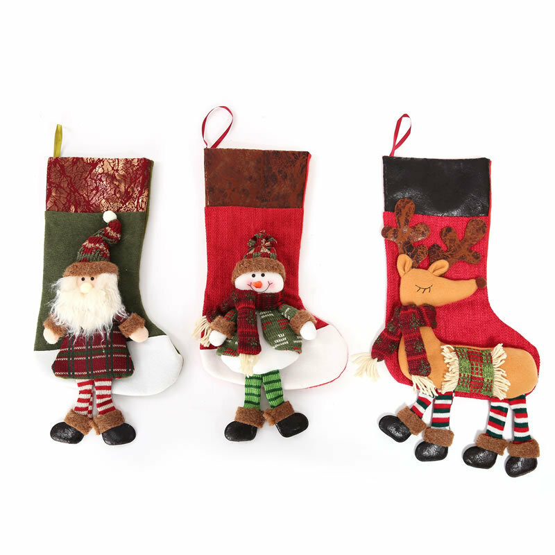 Calcetines de muñeco de nieve calcetines de alce nuevos calcetines de Navidad anciano de Navidad bolsa de dulces para niños bolsa de regalo Adornos de árbol de Navidad